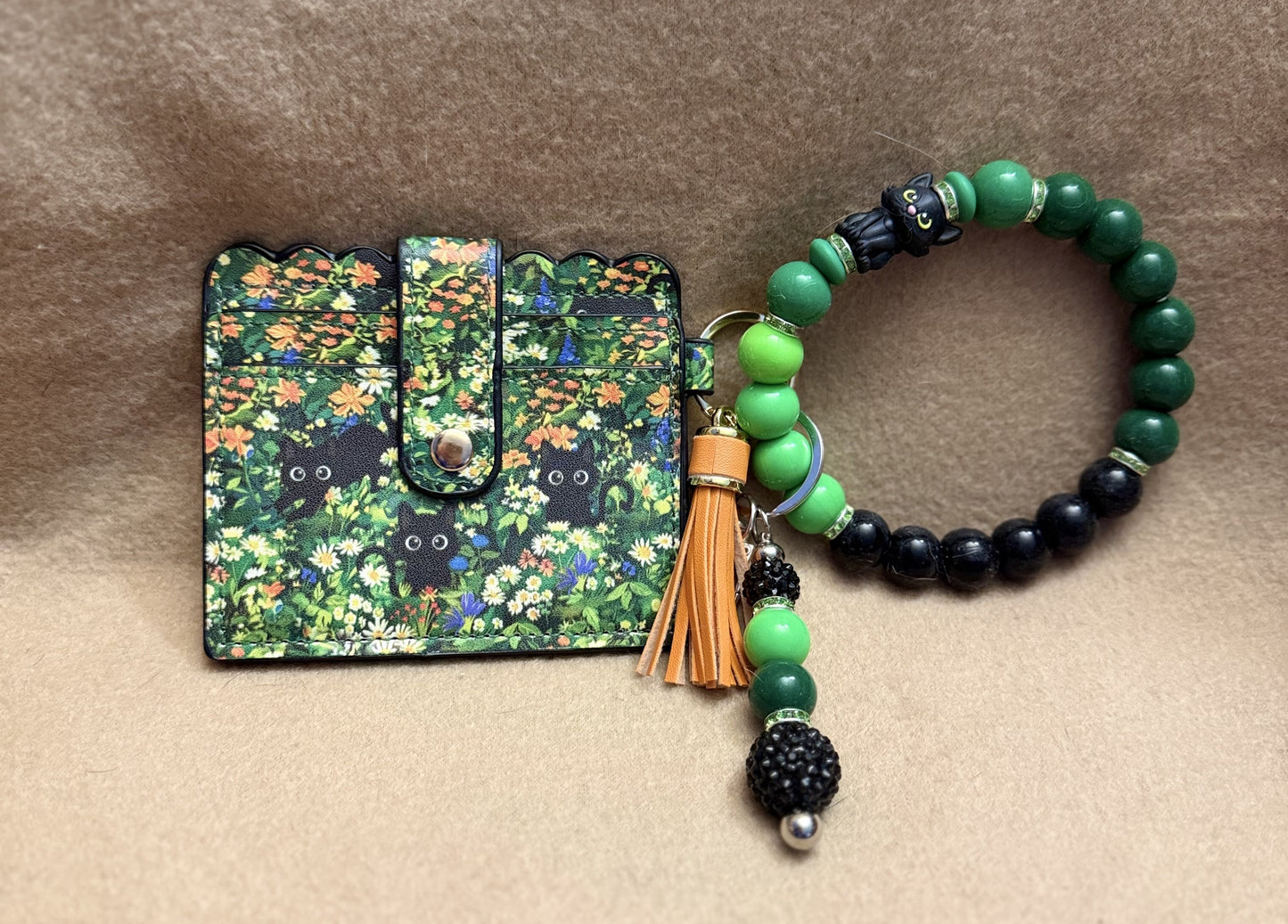 Midnight Garden Cat Beaded Wristlet