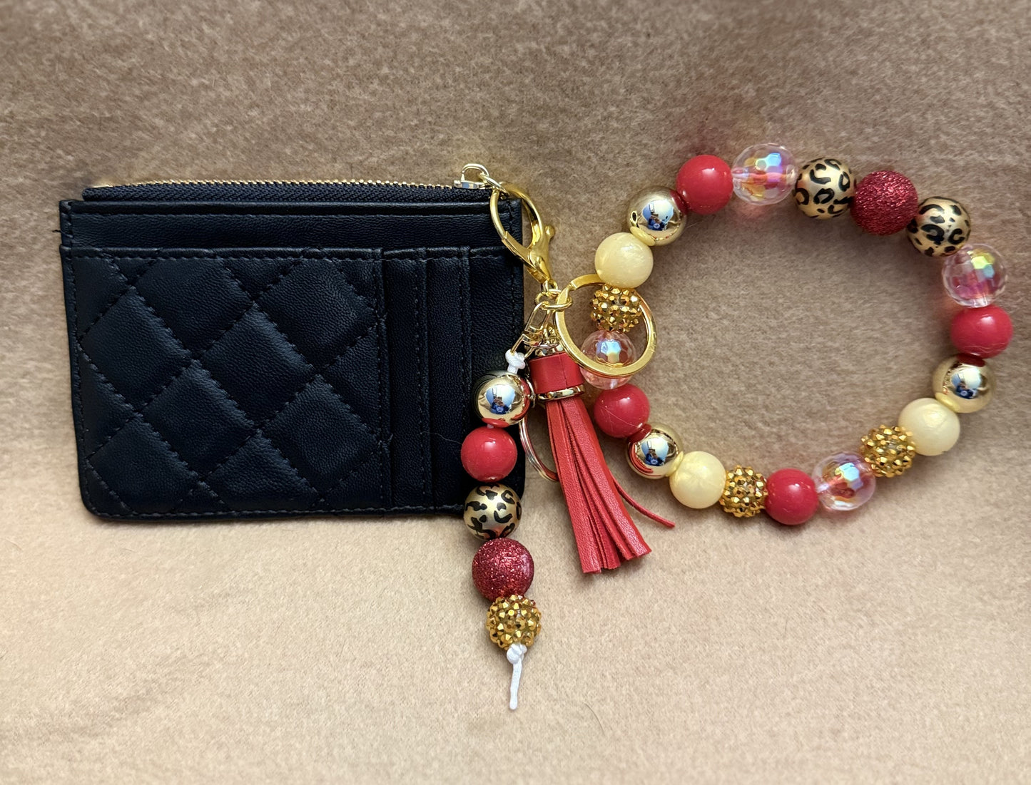 Crimson Leopard Beaded Wristlet