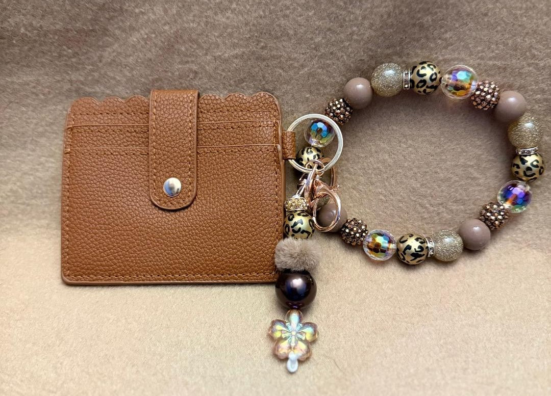 Golden Leopard Beaded Wristlet