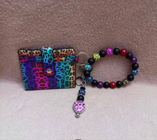Rainbow Leopard Wallet Wristlet Set