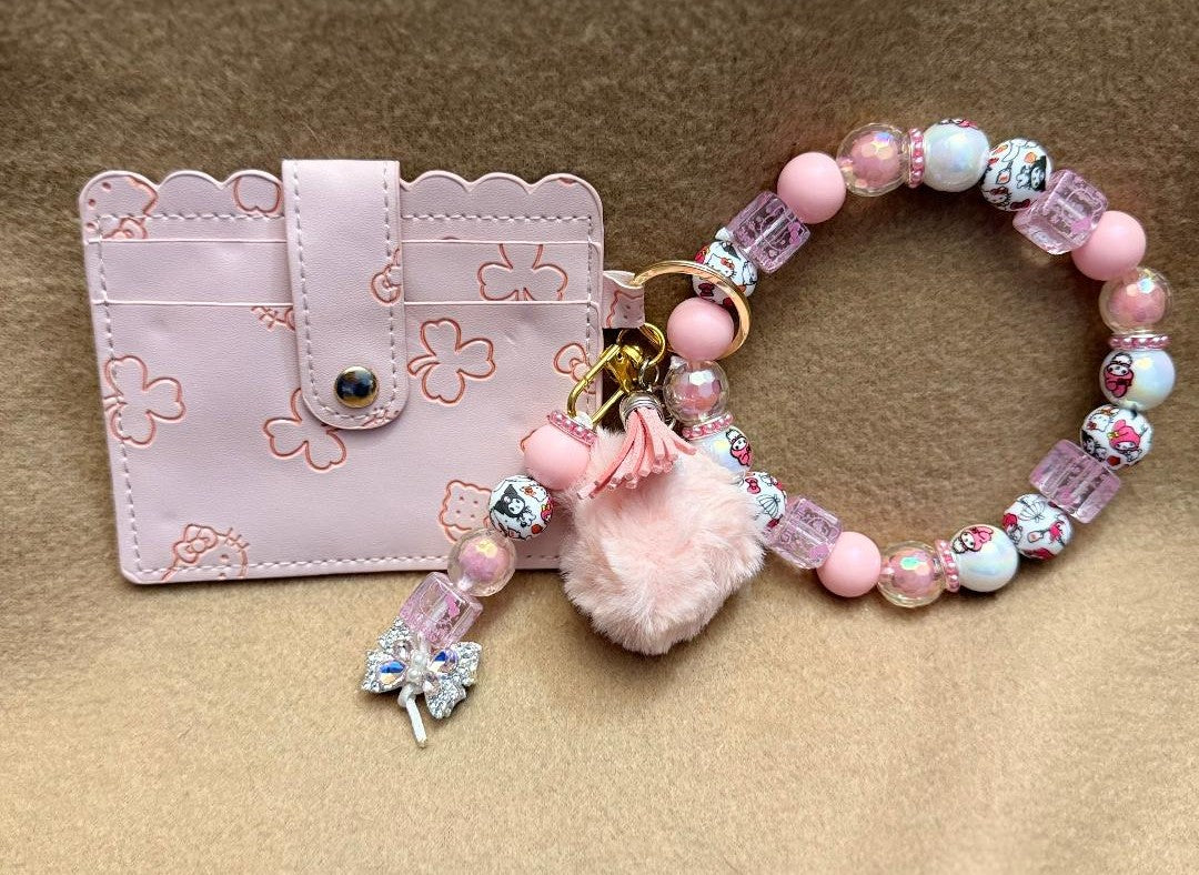 Pink Kitty Glam Beaded Wristlet