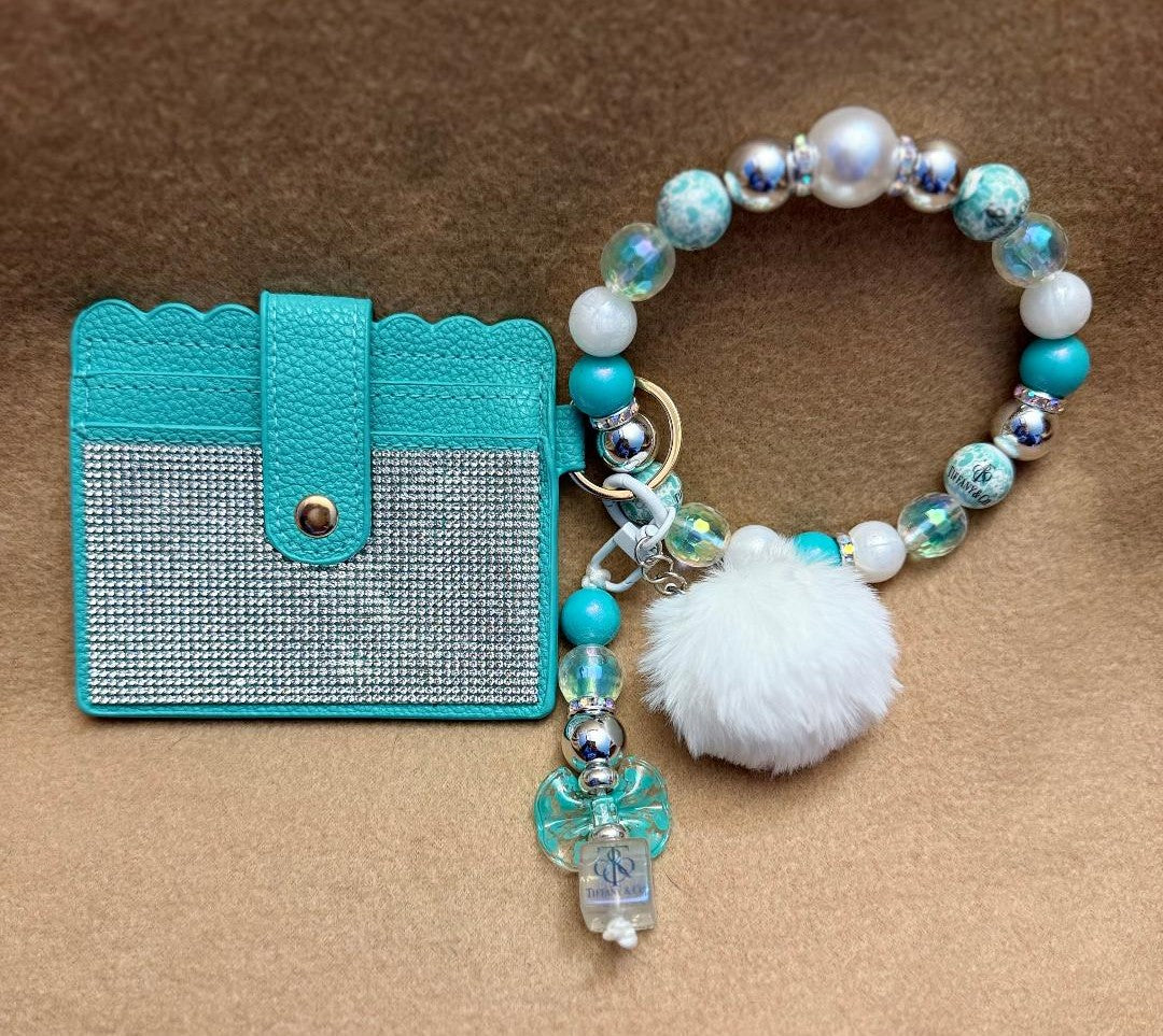 Tiffany Blue & Pearl Beaded Wristlet