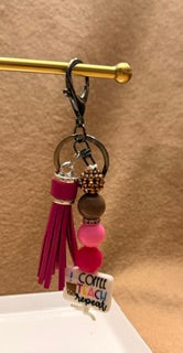 Coffee Teach Repeat Beaded Keychain