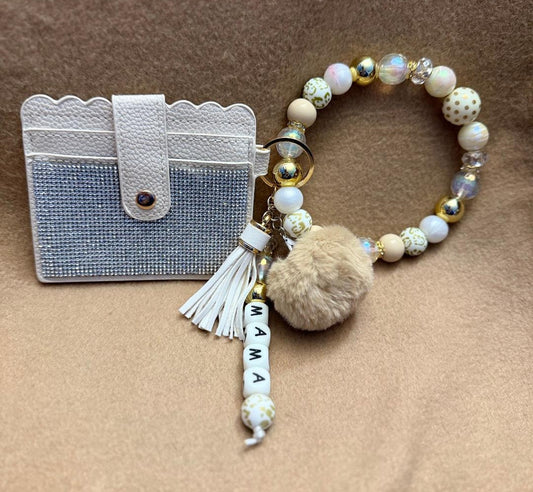 Ivory & Gold Mama Beaded Wristlet