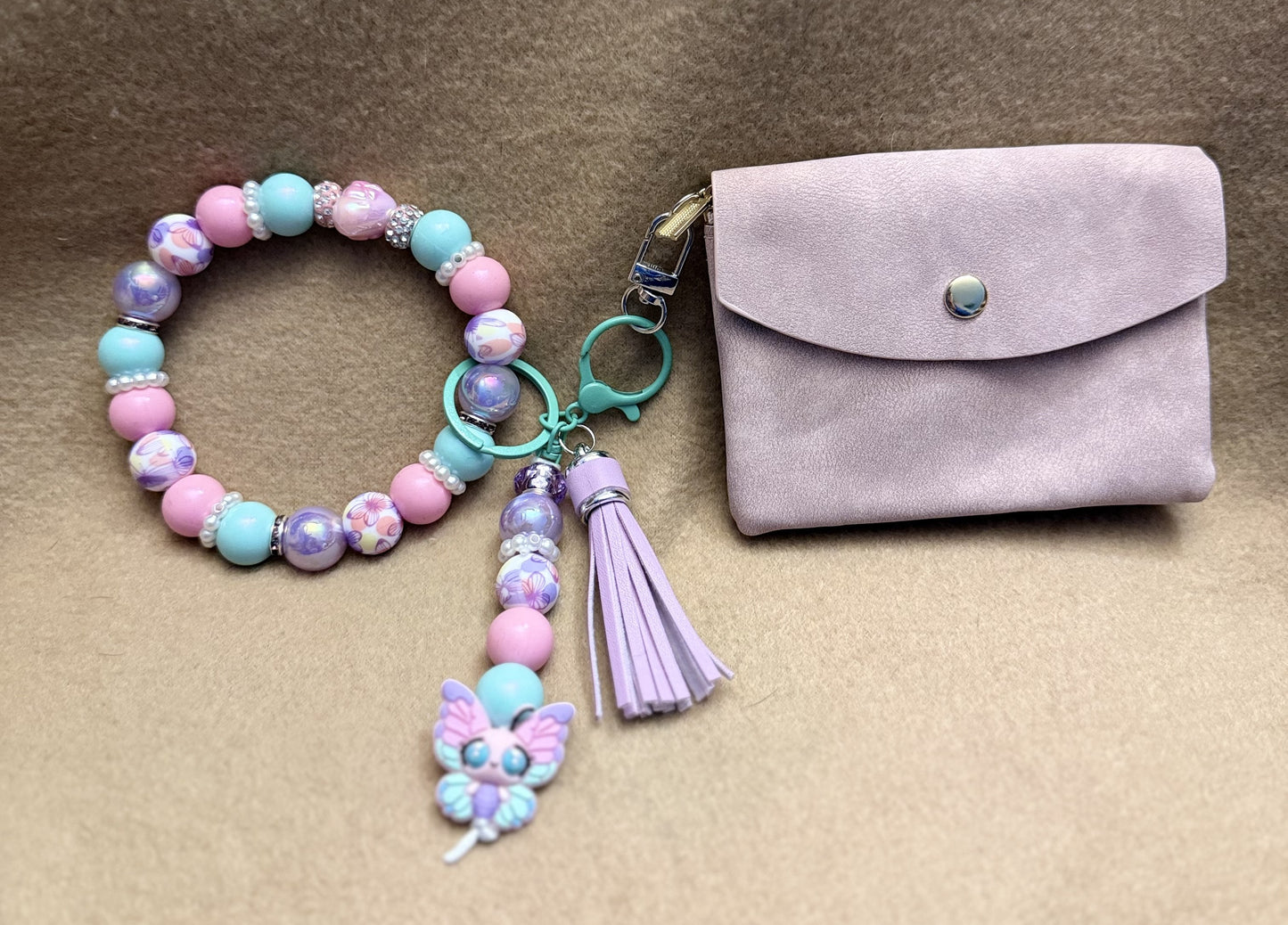 Lavender Butterfly Beaded Wristlet