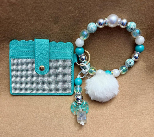 Tiffany Blue & Pearl Beaded Wristlet